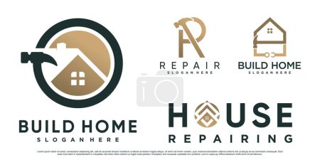 Illustration for Set of build house logo design inspiration for construction with hammer and creative element Premium Vector - Royalty Free Image