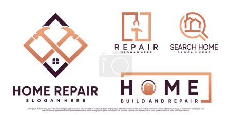 Illustration for Set of home repair logo design inspiration with hammer and creative element Premium Vector - Royalty Free Image
