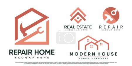 Illustration for Set of home repair logo design inspiration with hammer and creative element Premium Vector - Royalty Free Image
