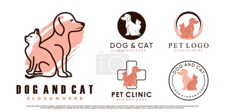 Set colección de animales de compañía logo diseño para tienda de mascotas o clínica con elemento creativo Premium Vector