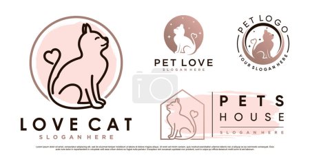 Set colección de animales de gato logo diseño con elemento amor y concepto creativo Premium Vector