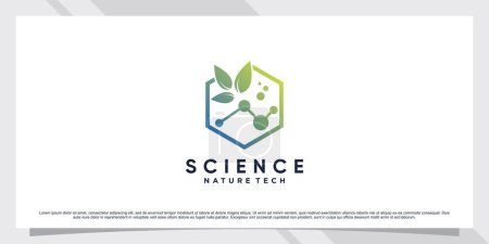 Conception de logo de molécule de science pour la technologie biologique avec le concept de feuille et de forme Premium Vector