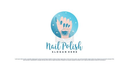 Ilustración de Diseño creativo del logotipo del esmalte de uñas para salón de manicura con icono de mano y botella de mujer Vector premium - Imagen libre de derechos