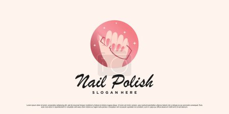 Ilustración de Diseño creativo del logotipo del esmalte de uñas para salón de manicura con icono de mano y botella de mujer Vector premium - Imagen libre de derechos