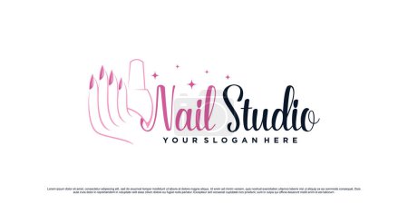 Ilustración de Diseño de logotipo de estudio de esmalte de uñas para salón de belleza con icono de mano y botella de mujer Vector premium - Imagen libre de derechos