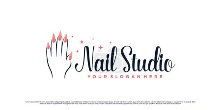 Ilustración de Diseño de logotipo de estudio de esmalte de uñas para salón de belleza con mano de mujer y concepto creativo Premium Vector - Imagen libre de derechos