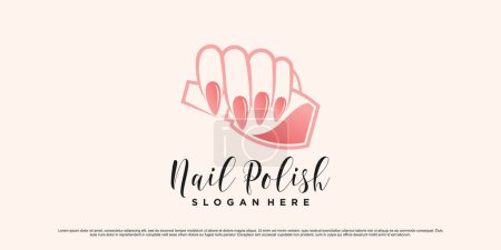 Ilustración de Diseño de logotipo de esmalte de uñas y manicura con manos de mujer e icono de botella Vector Premium - Imagen libre de derechos