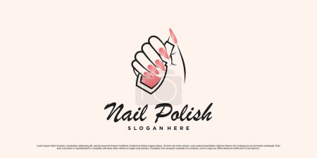 Nail polish and manicure logo design with woman hands and bottle icon Premium Vector