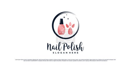 Téléchargez les illustrations : Conception de logo Nail Art pour studio de beauté avec icône de bouteille et concept de cercle Premium Vector - en licence libre de droit