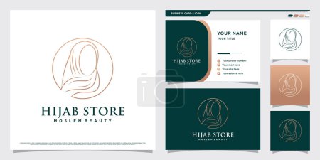 Ilustración de Diseño del logotipo de las mujeres Hijab con estilo de línea de arte y plantilla de tarjeta de visita - Imagen libre de derechos
