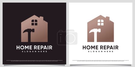 Téléchargez les illustrations : Modèle de conception de logo de réparation à domicile avec icône de marteau et concept d'élément créatif - en licence libre de droit