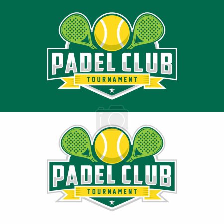 Abzeichen Emblem Paddle Tennis Club Logo Design, Schläger und Ball Vektor