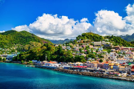 Photo for St. George's capital of the Caribbean island of Grenada seen from the sea - Royalty Free Image