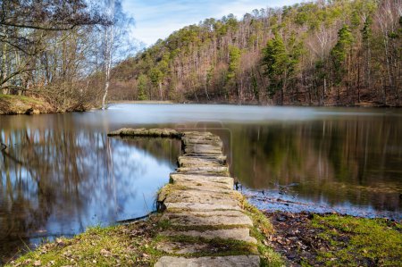 Téléchargez les photos : Vue de l'étang de Pâques près de Gernrode dans les montagnes du Harz au printemps - en image libre de droit