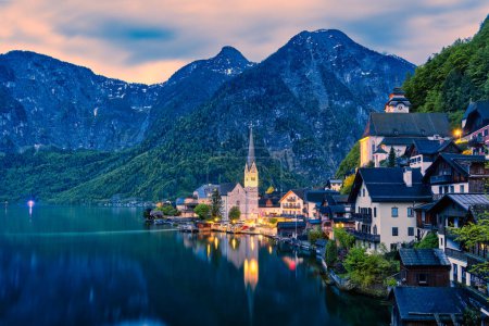 Photo for A view of Hallstatt in Austria with lake and mountains - Royalty Free Image