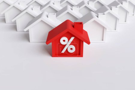Photo for Mortgage concept. house with red arrow and percentage sign. - Royalty Free Image
