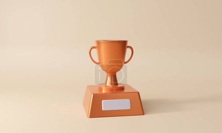 podio ganador con copa de oro. 3 d ilustración renderizada