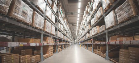 Photo for Warehouse with shelves full of boxes. high quality photo - Royalty Free Image