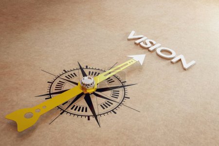 Vision and business strategy concept with wooden blocks and arrow