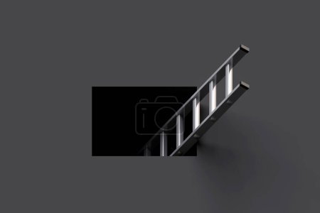 Ladder in square hole over black background