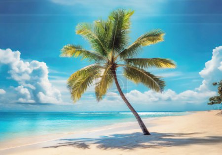 Foto de Palmera de coco en la playa tropical con fondo azul del cielo - Imagen libre de derechos