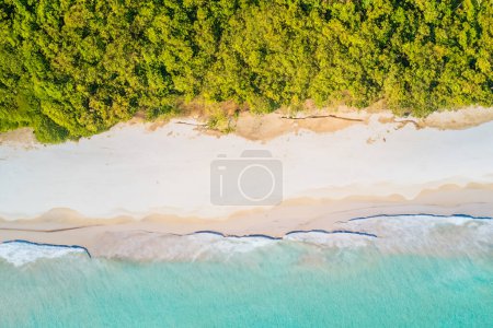 Foto de Vista aérea de la hermosa playa tropical y el mar con palmera de coco para viajar - Imagen libre de derechos