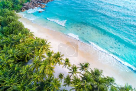 Foto de Vista aérea de la hermosa playa tropical y el mar con palmera de coco para viajes y vacaciones - Imagen libre de derechos