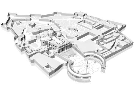 St. Peter's Square in Vatican City in the Papal States shot from above on a white background. 3D illustration