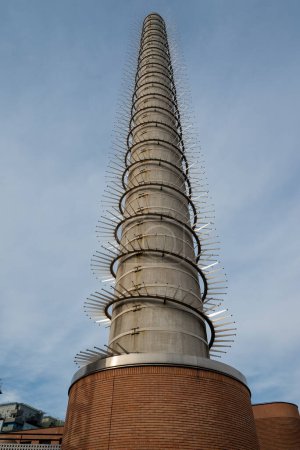 Photo for Church of the Santo Volto, Turin, Italy, - January 21, 2024. Exterior day industrial chimney redeveloped into a bell tower. - Royalty Free Image