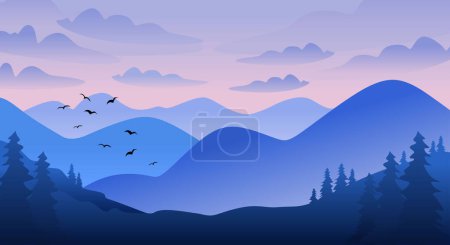 Beautiful mountains landscape blue gradient background vector
