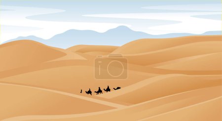 Illustration for Natural scenery of the desert and camel riders background vectors and illustrations, desert vector - Royalty Free Image