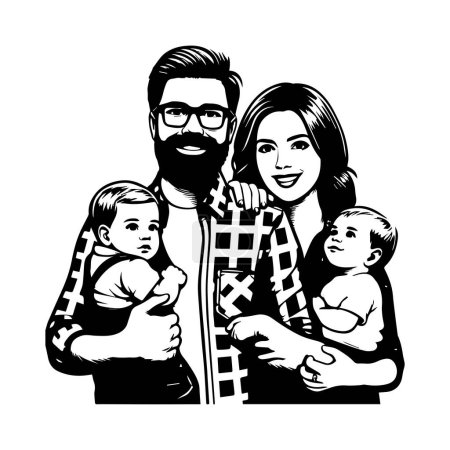 Ilustración de Diseño de bocetos familiares con elementos de padre, madre e hijo - Imagen libre de derechos