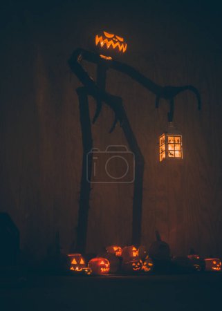 Photo for Halloween background, jack - o - lanterns and candles - Royalty Free Image