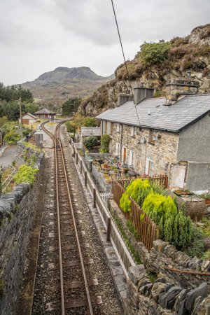 Narrow gauge Double steam locomotive heritage line in Tanygrisiau village that runs through Snowdonia National Park.