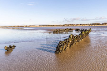 The wreck of the Norwegian ship SS Nornen which ran aground on the beach at Berrow near Burnham-on-Sea and Brean Beach bay.