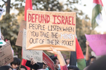 Photo for A "defund israel" poster in a palestinian protest - Royalty Free Image
