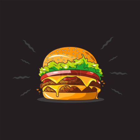 Ilustración vectorial de hamburguesa de carne y queso 
