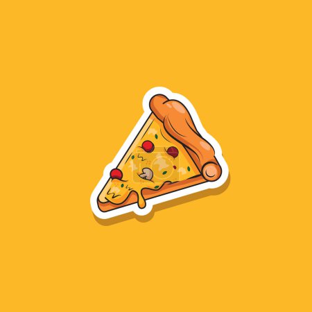 Sticker of yummy  pizza cartoon illustration