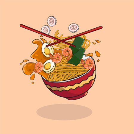 Téléchargez les illustrations : Illustration vectorielle de la nourriture japonaise épicée Ramen - en licence libre de droit