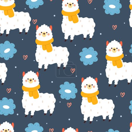Illustration for Seamless pattern cartoon llama. cute animal wallpaper for gift wrap paper, textile - Royalty Free Image