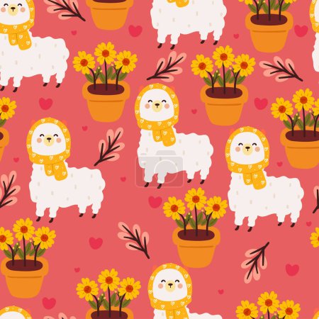 Illustration for Seamless pattern cartoon llama. cute animal wallpaper for gift wrap paper, textile - Royalty Free Image
