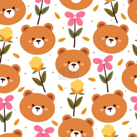 Téléchargez les illustrations : Motif sans couture ours heureux mignon. papier peint animal mignon pour textile, papier d'emballage cadeau - en licence libre de droit