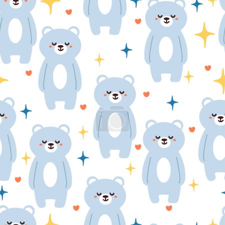 Téléchargez les illustrations : Motif sans couture ours heureux mignon. papier peint animal mignon pour textile, papier d'emballage cadeau - en licence libre de droit