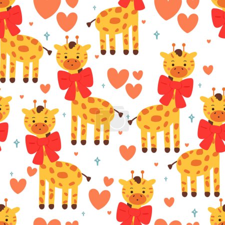 Téléchargez les illustrations : Sans couture motif girafe de dessin animé. papier peint animal mignon pour textile, papier d'emballage cadeau - en licence libre de droit