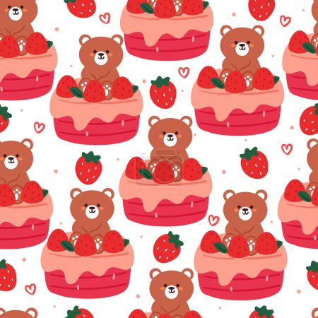 Ilustración de Patrón sin costuras pastel de dibujos animados y osos. ilustración de fondo de pantalla animal lindo para papel de regalo - Imagen libre de derechos