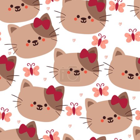 Illustration for Seamless pattern cartoon cat with butterfly. cute animal wallpaper for textile, gift wrap paper - Royalty Free Image