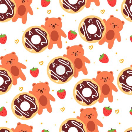 Illustration for Seamless pattern cartoon bears and doughnut. cute animal wallpaper illustration for gift wrap paper - Royalty Free Image