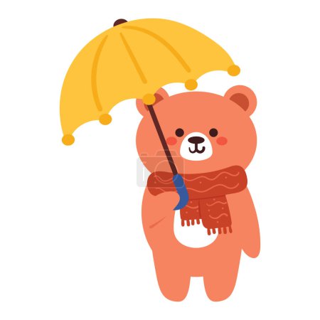 Illustration for Cute drawing bear with yellow umbrella - Royalty Free Image