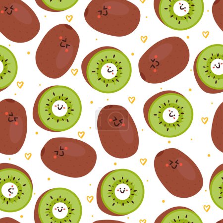 Ilustración de Patrón inconsútil kiwi fruta de dibujos animados. lindo fondo de pantalla de frutas para la impresión de tela - Imagen libre de derechos