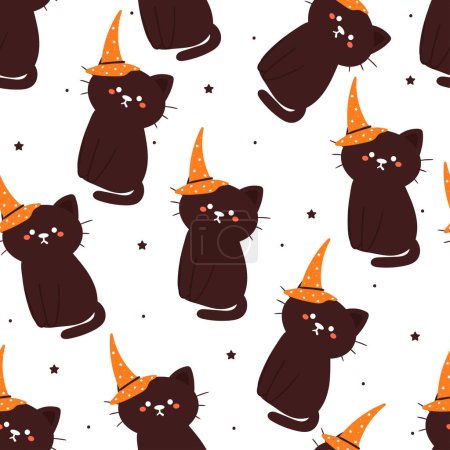 Illustration for Halloween seamless pattern with cartoon cat and halloween element. cute halloween wallpaper for holiday theme, gift wrap paper - Royalty Free Image